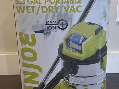 New Sun Joe Cordless Stainless Steel 5.2 gal Wet + Dry Vacuum