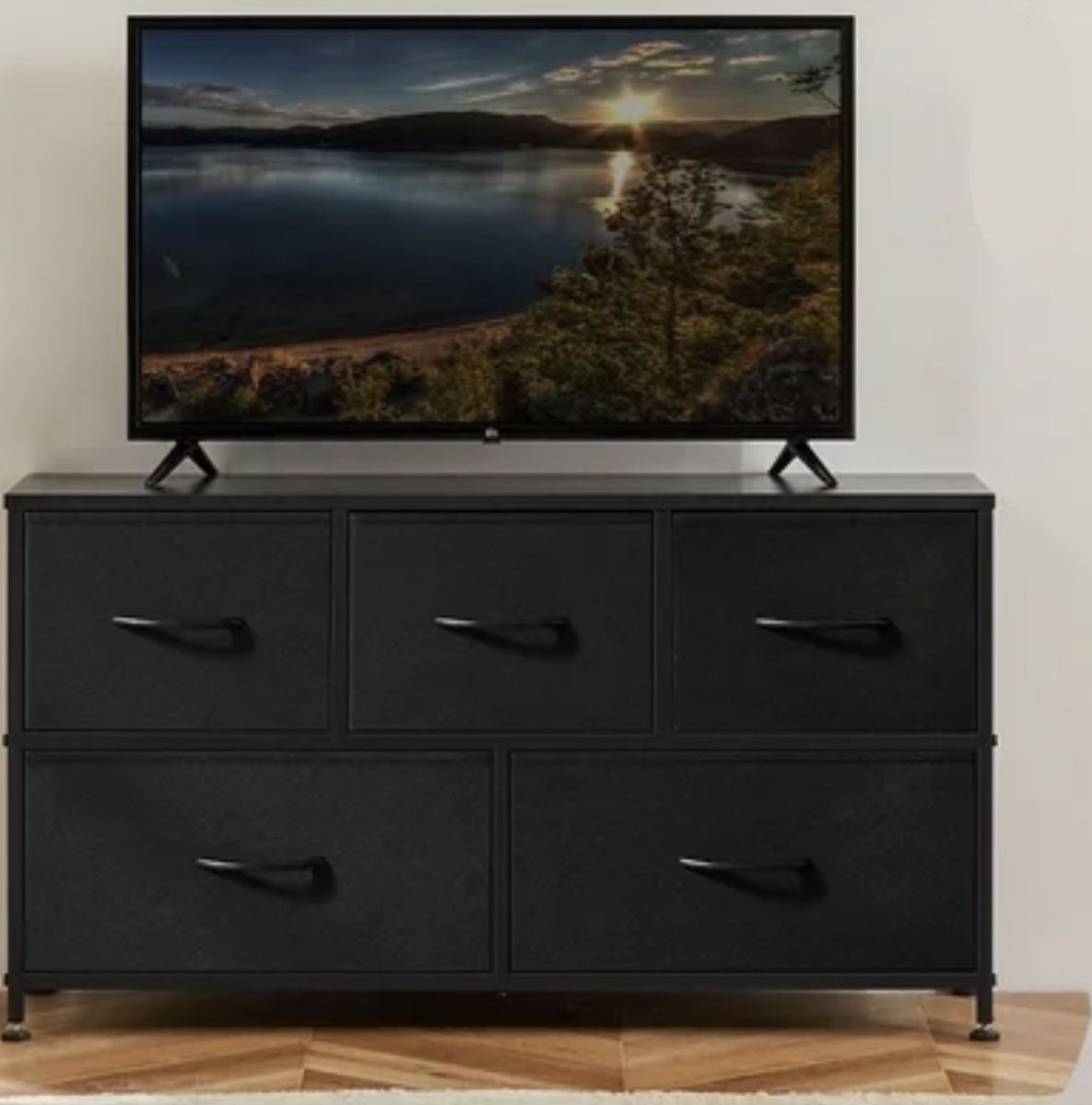 5-Drawer Dresser TV Stand Black Fabric Storage Organizer Chest 39.37" Wide