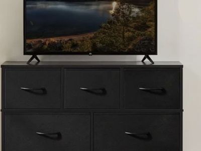5-Drawer Dresser TV Stand Black Fabric Storage Organizer Chest 39.37" Wide