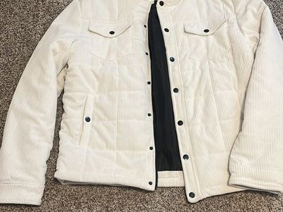 BB Men's Cream Corduroy Quilted Puffer Jacket with Nylon Lining - Size Large