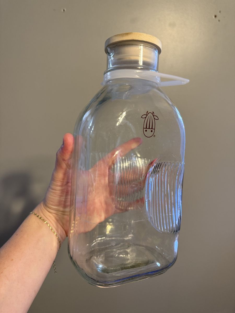Clear Glass 1/2 gallon Milk Bottle with Wooden Lid