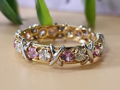 K18 Gold Diamond & Pink Sapphire Eternity Band Ring D0.55 SP0.55 - XOXO Design size 7