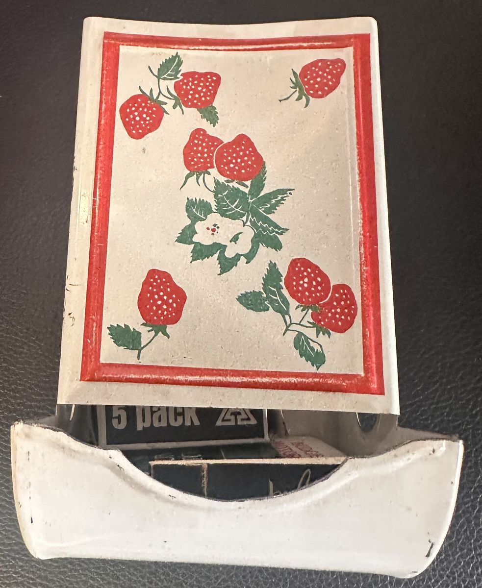 Awesome MCM 1930s Metal Match Box Holder W/ Strawberry Decor!