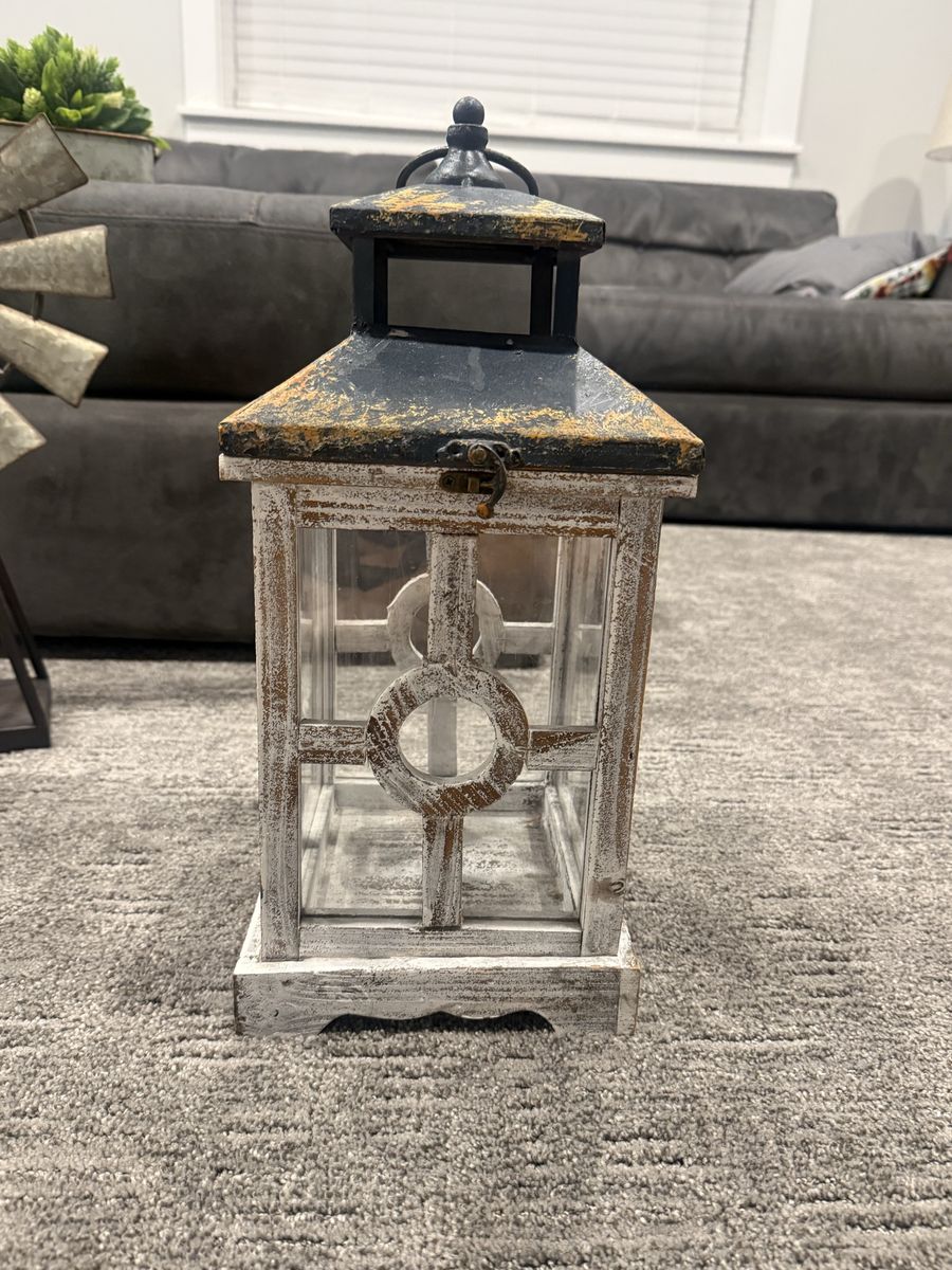 Rustic Distressed Wood and Metal Decorative Candle Lantern