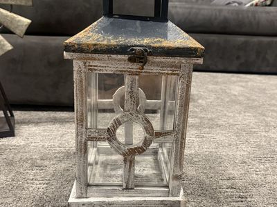 Rustic Distressed Wood and Metal Decorative Candle Lantern