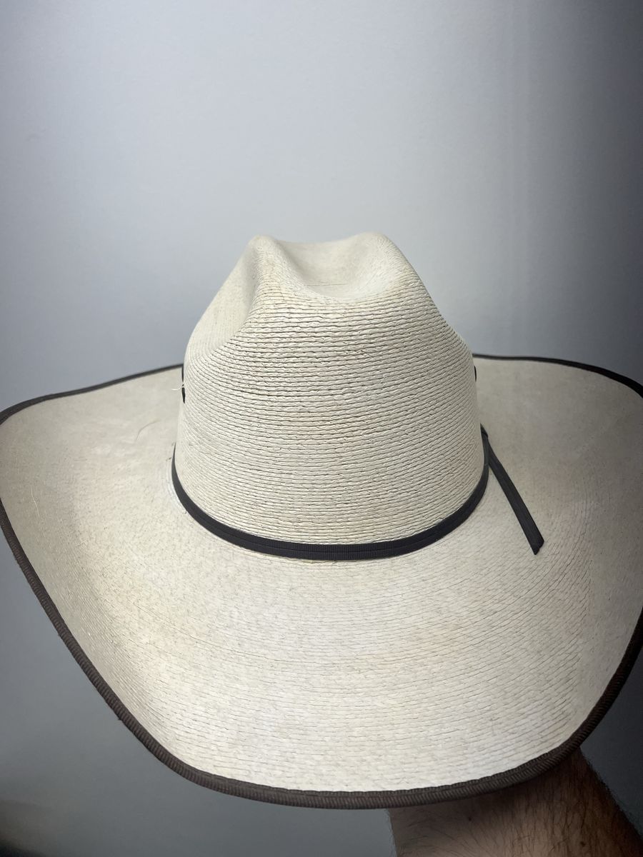 Atwood Hereford Low Crown Straw Cowboy Hat - Long Oval Fit, White with Brown Trim