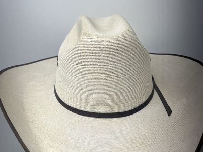 Atwood Hereford Low Crown Straw Cowboy Hat - Long Oval Fit, White with Brown Trim