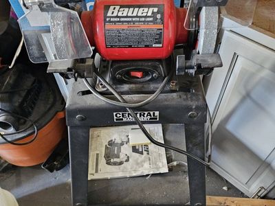 harbor freight Bauer 6 inch grinder with led light on central machinery stand