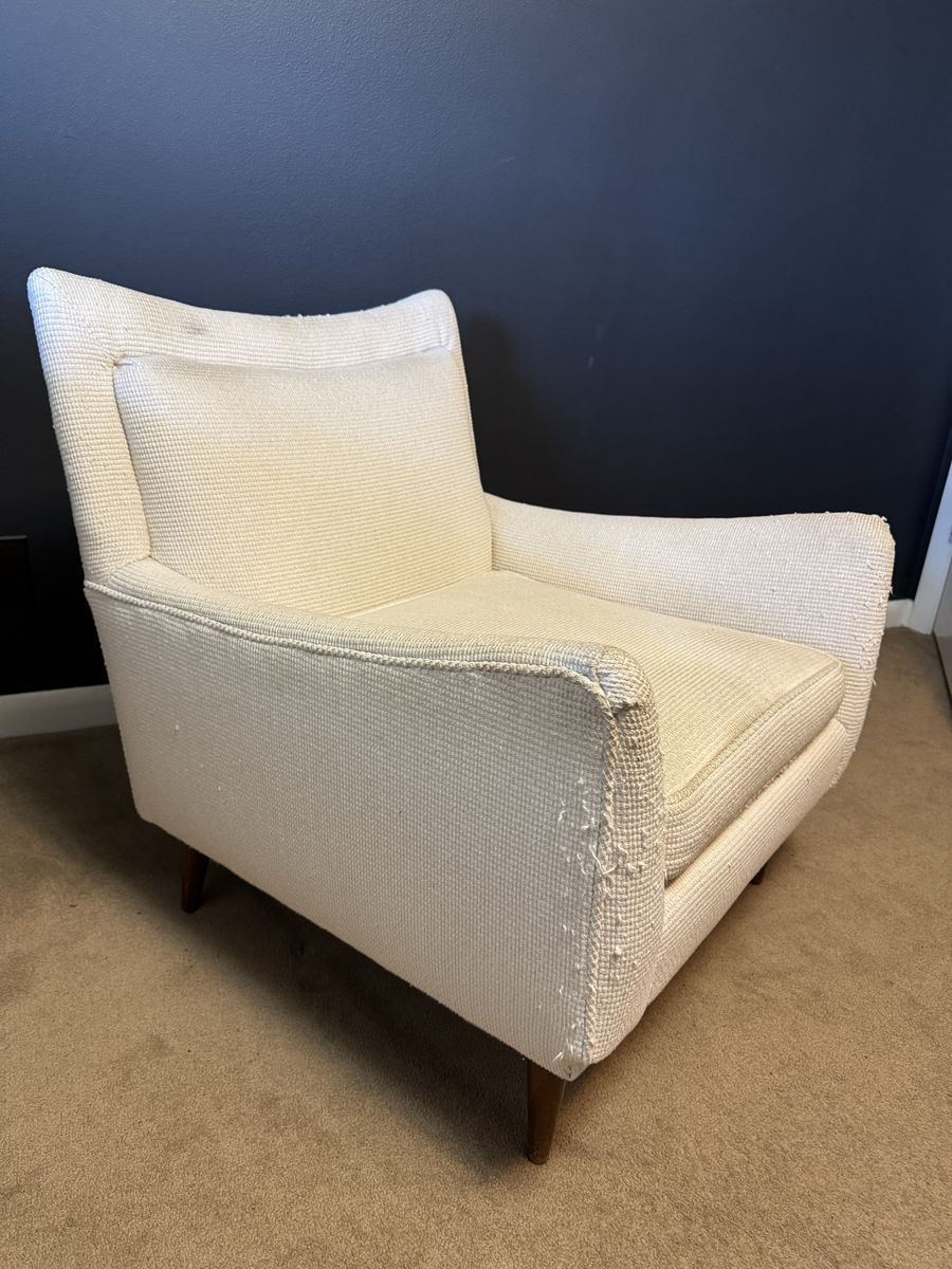 Mid Century Modern Accent Chair - Cream Upholstery, Needs Reupholstering, Cat Scratches