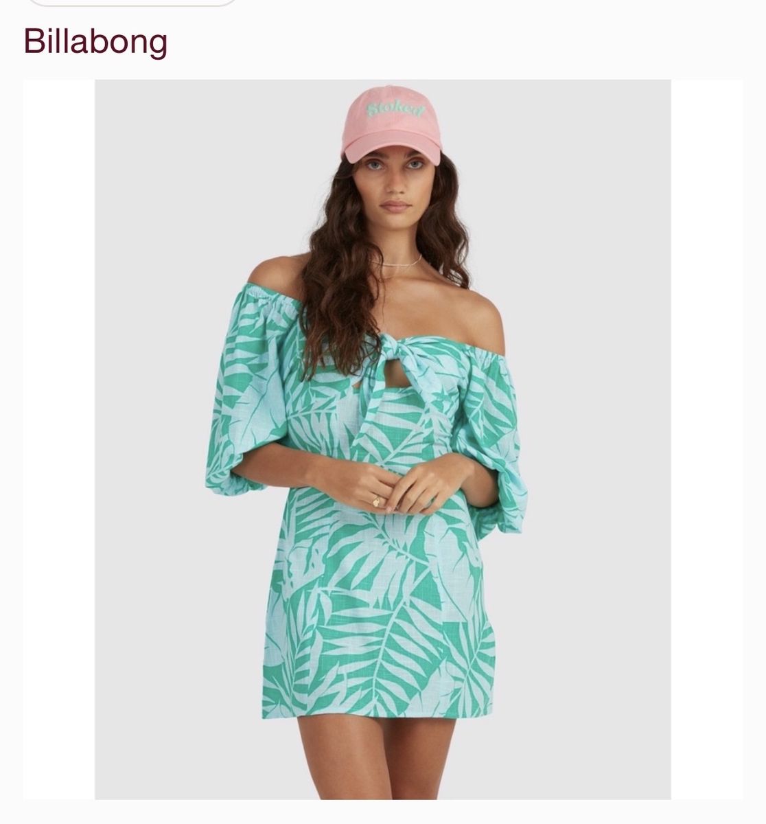 Women’s Size Medium Billabong Mystic Beach Puff Sleeve Aqua Blue Green Mini Dress