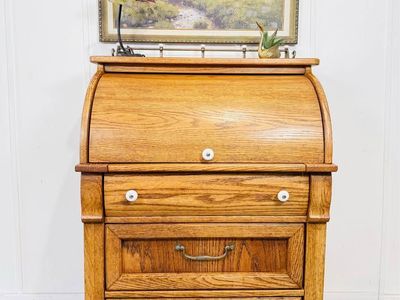 Vintage Pulaski Keepsakes Oak Petite Roll Top Desk Drawers | Vintage Roll Top Desk Dresser