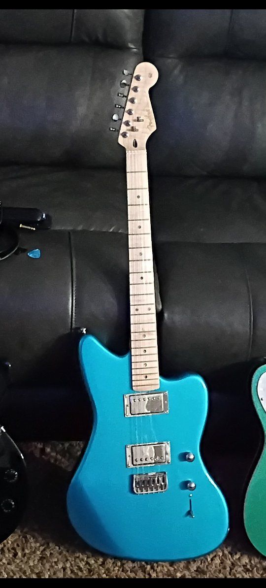 Blue Fender neck, kbg body Offset Electric Guitar with Maple Fretboard and Dual Humbuckers