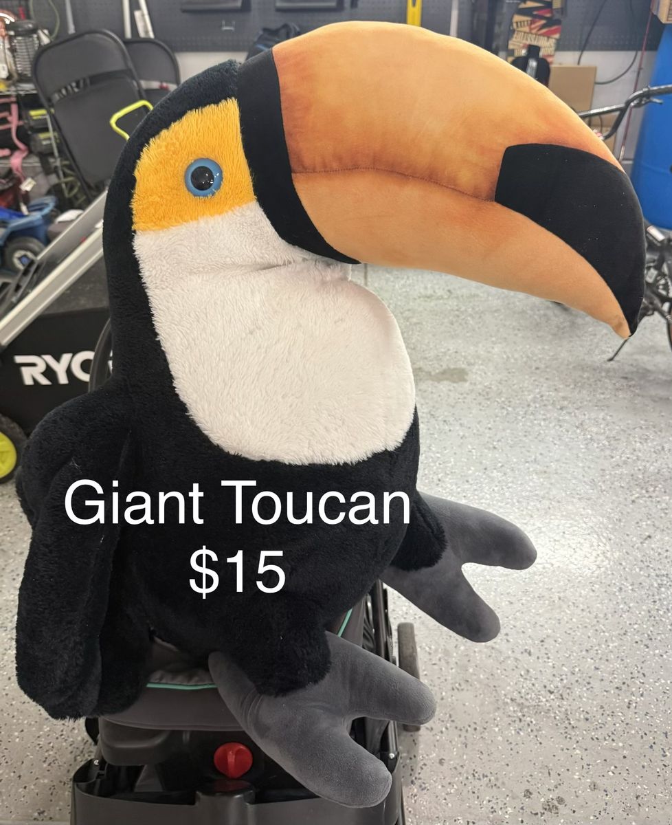 Giant Toucan Stuffed Animal Plush Toy, Black, White, Orange Beak - Good Condition