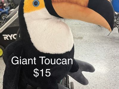 Giant Toucan Stuffed Animal Plush Toy, Black, White, Orange Beak - Good Condition