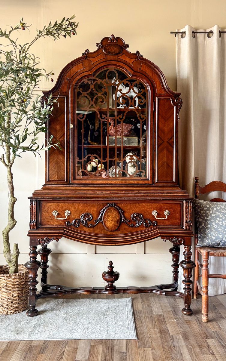 *FREE DELIVERY* Antique Arched Walnut Jacobean China Cabinet