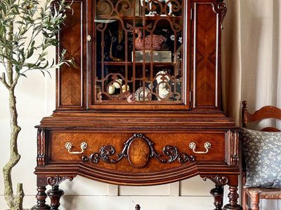 *FREE DELIVERY* Antique Arched Walnut Jacobean China Cabinet