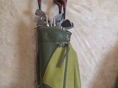 Vintage golf bag and clubs