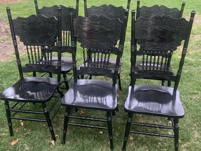 GORGEOUS SET OF 6 BLACK VINTAGE DINING CHAIRS