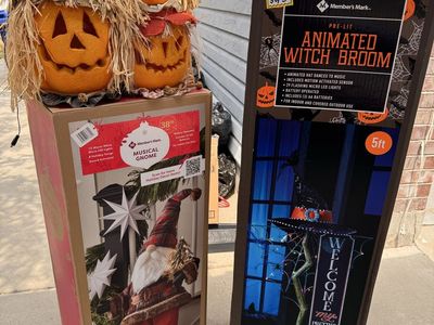 Member's Mark Animated Halloween & Holiday Decor Lot - Pumpkin Totem, Witch Broom, Musical Gnome