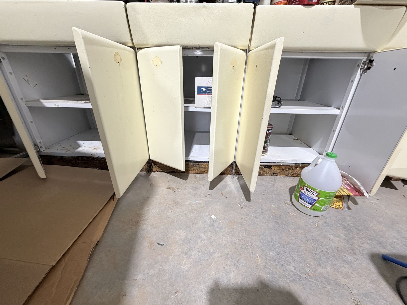 Vintage 1950s Metal Cabinets - Durable Storage for Shop or Garage, Cream Color