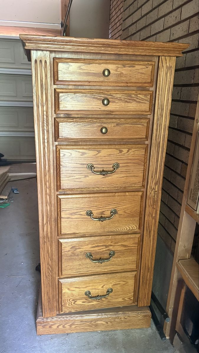 Vintage Solid Oak Revolving Jewelry Armoire / Swivel Mirror Cabinet
