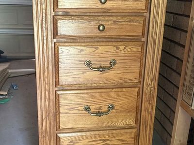 Vintage Solid Oak Revolving Jewelry Armoire / Swivel Mirror Cabinet