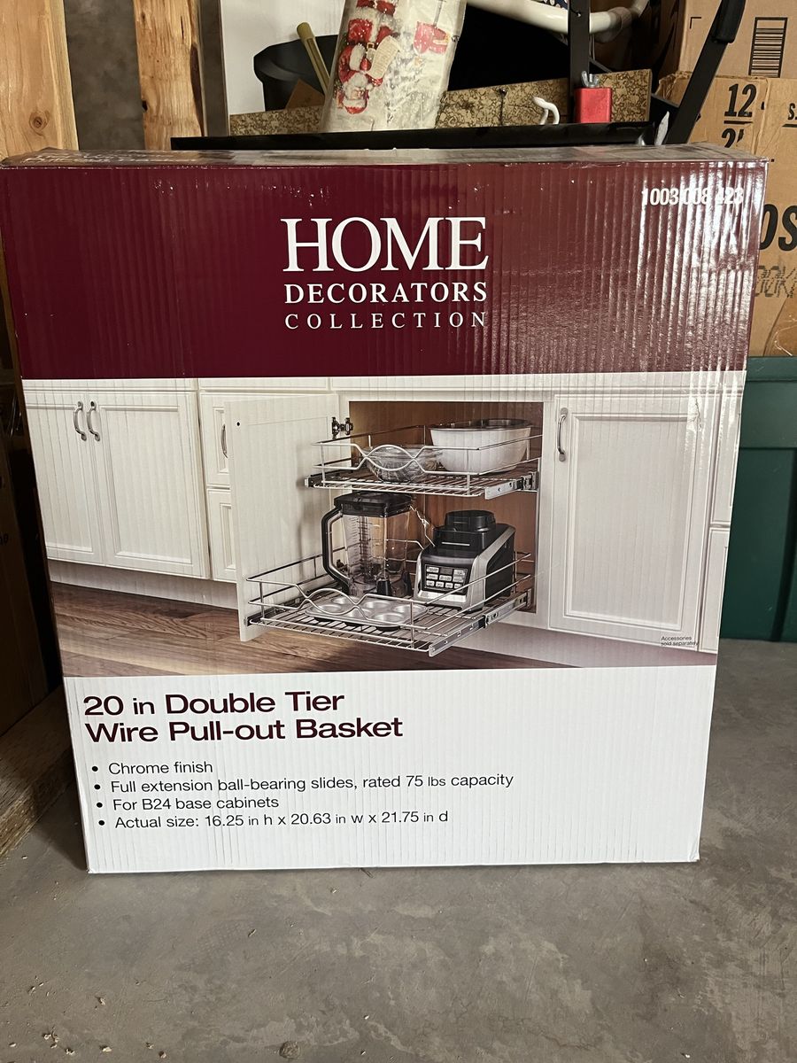 20in Double Tier Wire Pull-out Basket Chrome for B24 Base Cabinets -Home Decorators Collection