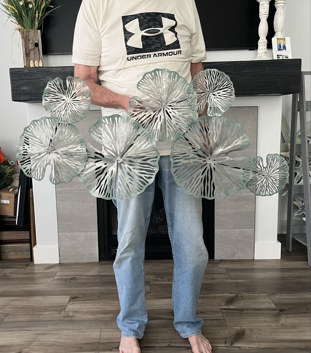 40” Blue and Silver Abstract Shell Metal Wall Art