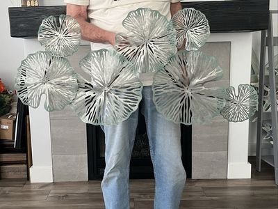40” Blue and Silver Abstract Shell Metal Wall Art
