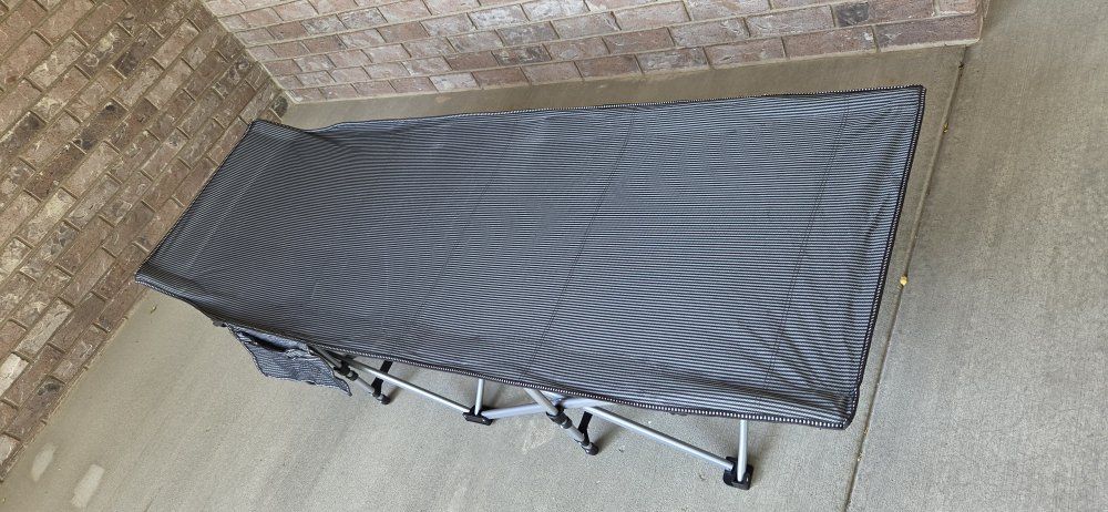 NEW! Folding Camping Cot w/Carrying Bag – Dark Gray w/Blue Padded Mattress