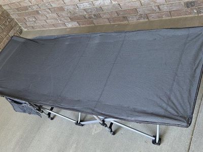 NEW! Folding Camping Cot w/Carrying Bag – Dark Gray w/Blue Padded Mattress