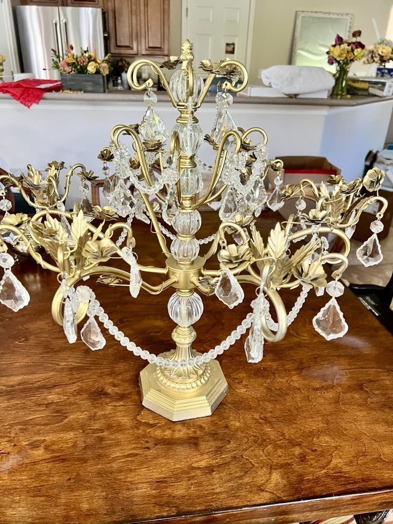 11 Piece Gold Crystal Candelabra