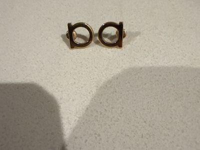 Salvatore Ferragamo Gancini Gold Tone Stud Earrings - Iconic Logo Design