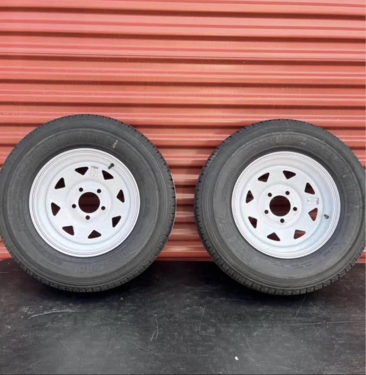 Set of 2 Free Country ST 205/75 R 14 Trailer Tires Mounted on New White Spoke Wheels Brand New Never Used