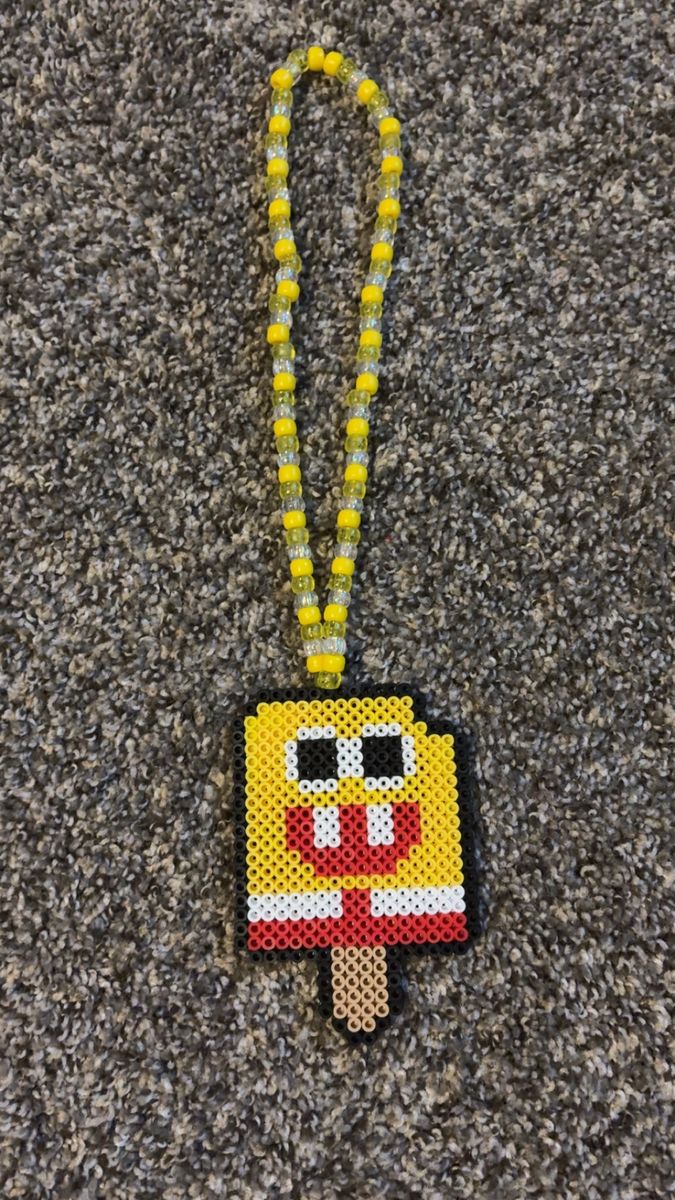 Handmade Spongebob Perler Bead Kandi Necklaces - Set of 2 Rave Festival Jewelry