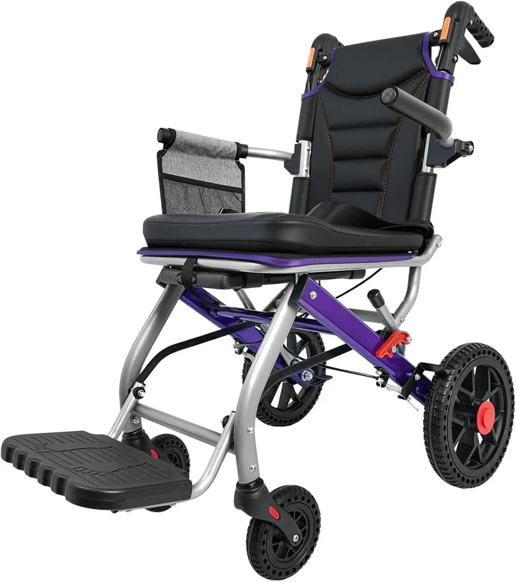 429 - 19.4lbs Ultra Lightweight Folding Wheelchair for Adults & Seniors, 12" PU Rear Wheels,