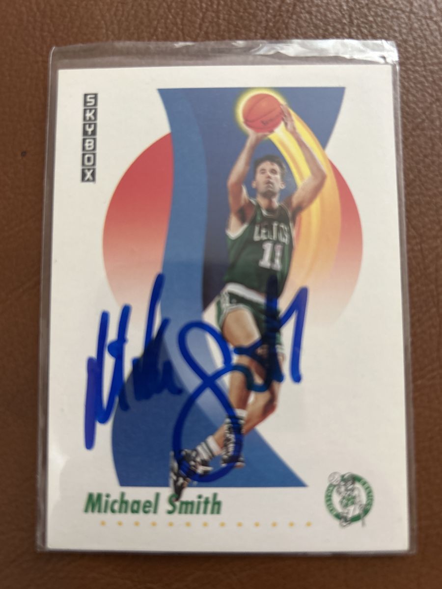 BYU Hand Signed 1992 Skybox Michael Smith Autographed Celtics Basketball Card - Vintage NBA Collectible.