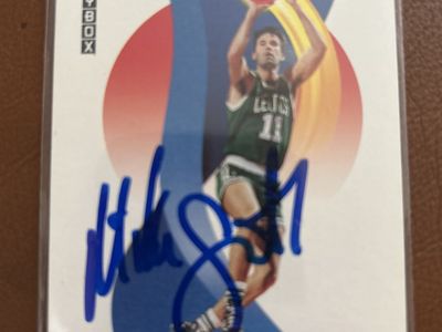 BYU Hand Signed 1992 Skybox Michael Smith Autographed Celtics Basketball Card - Vintage NBA Collectible.