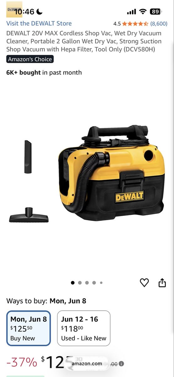 DEWALT 20V MAX DCV580H Cordless 2-Gallon Wet/Dry Shop Vacuum with HEPA Filter