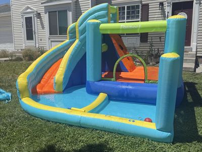 FHSport Inflatable Water Slide Park & Bouncer with Splash Pool & Climbing Wall