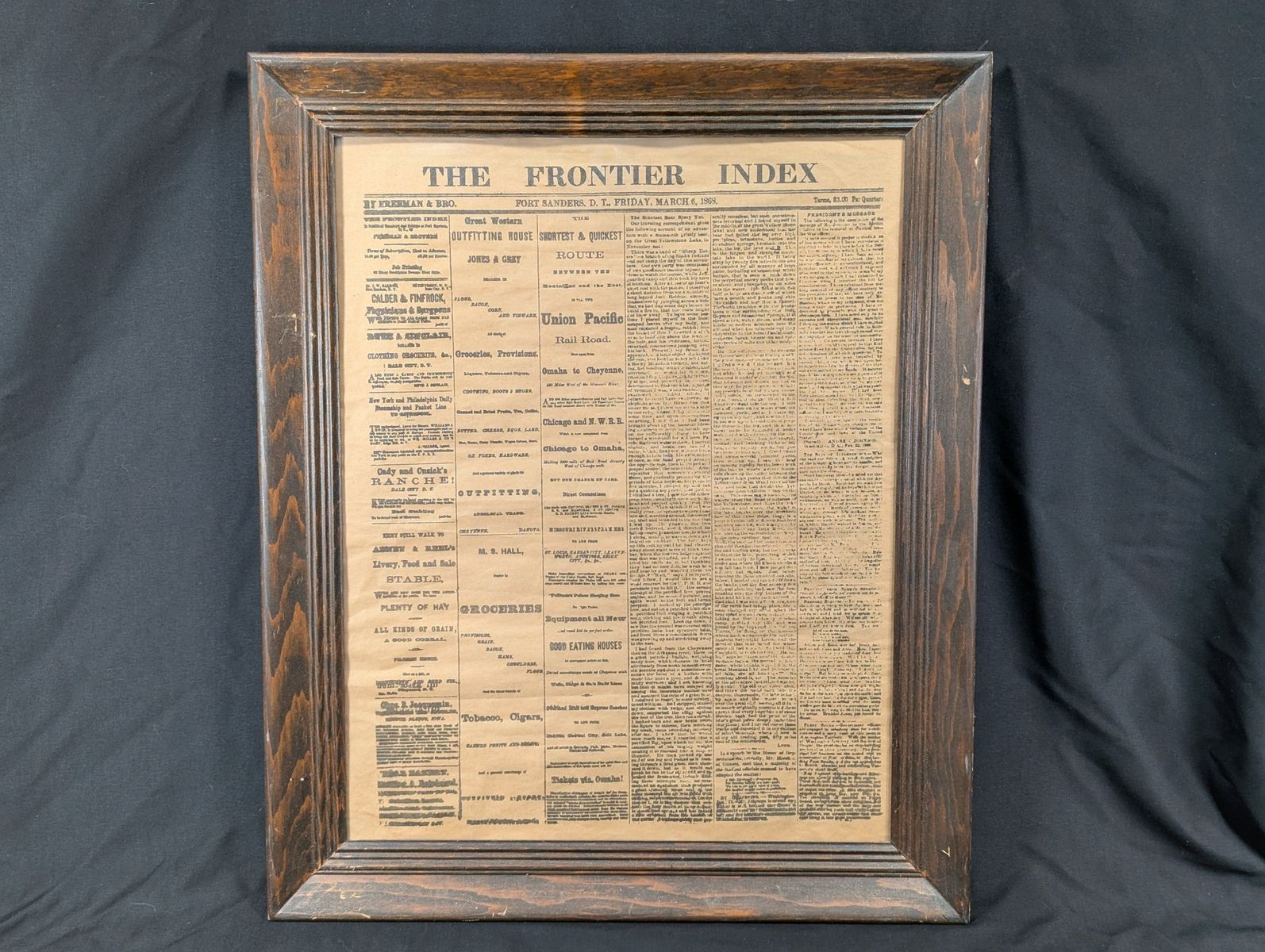 The Frontier Index Newspaper March 6 1868 Framed Reproduction Americana Souvenir