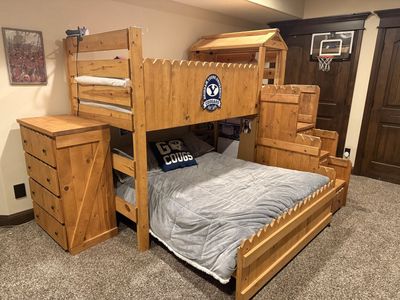 Solid Wood Bunk Bed with Attached Dresser Unit