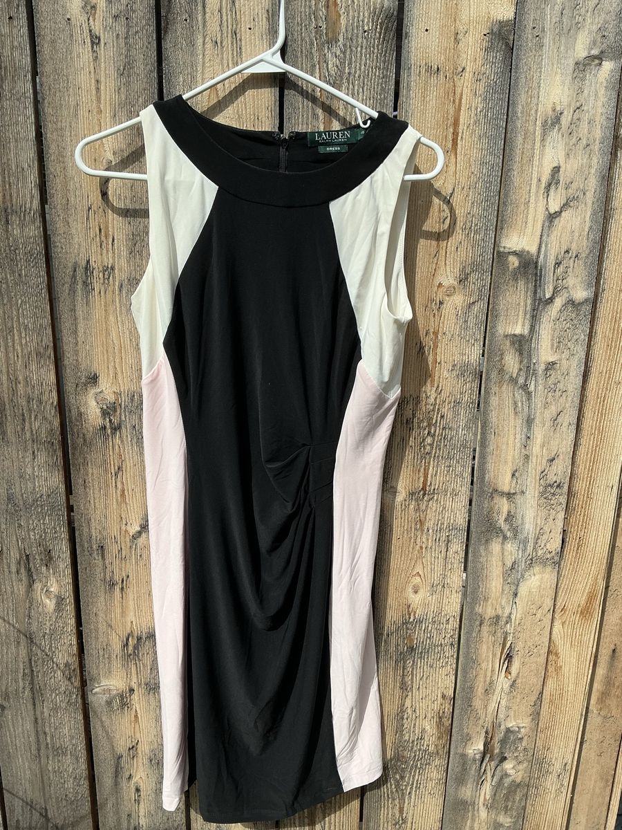 Lauren Ralph Lauren Colorblock Ruched Sheath Dress Black Pink 10