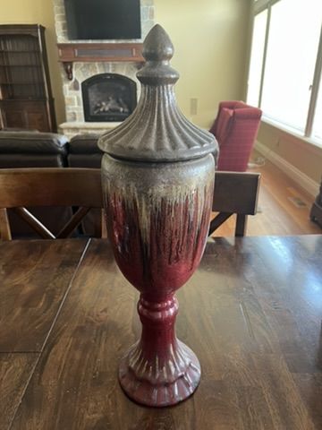 Decorative Ceramic Urn/Vase with Lid Red and Bronze