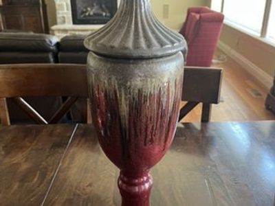Decorative Ceramic Urn/Vase with Lid Red and Bronze