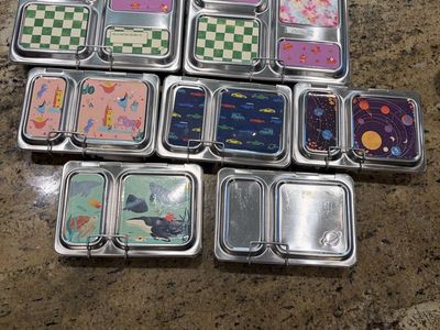 PlanetBox Stainless Steel Bento Lunch Boxes with Various Magnet Designs - Lot of 7