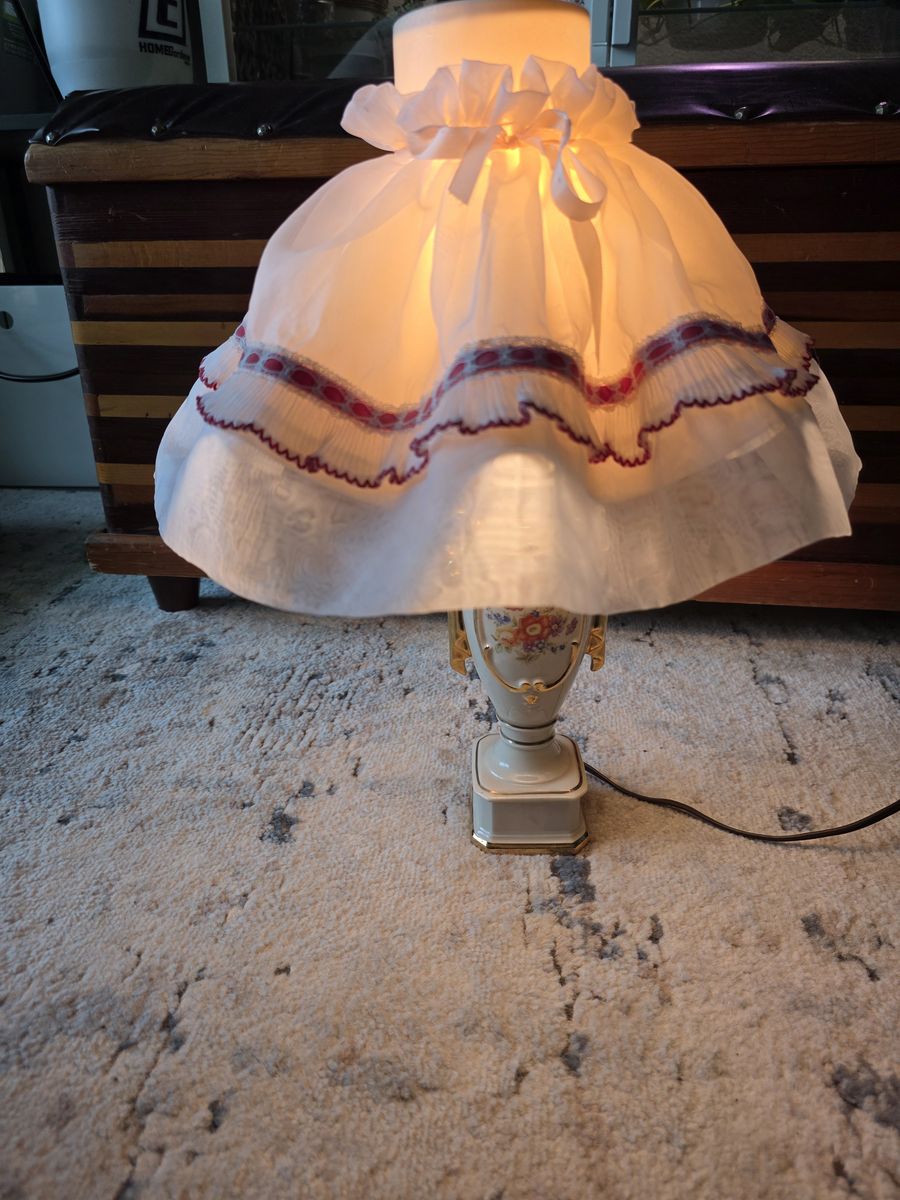 Vintage Floral Lamp w/ Fabric Shade – 16”