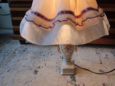 Vintage Floral Lamp w/ Fabric Shade – 16”