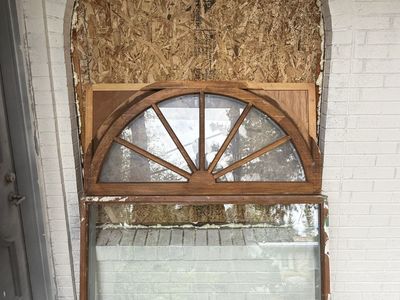 Large Wooden Window with Arched Transom - Clear Glass, Architectural Salvage