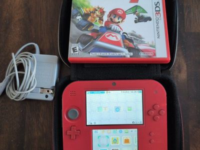 Nintendo 2DS Red Console with Charger, Case & Mario Kart 7 3DS Game